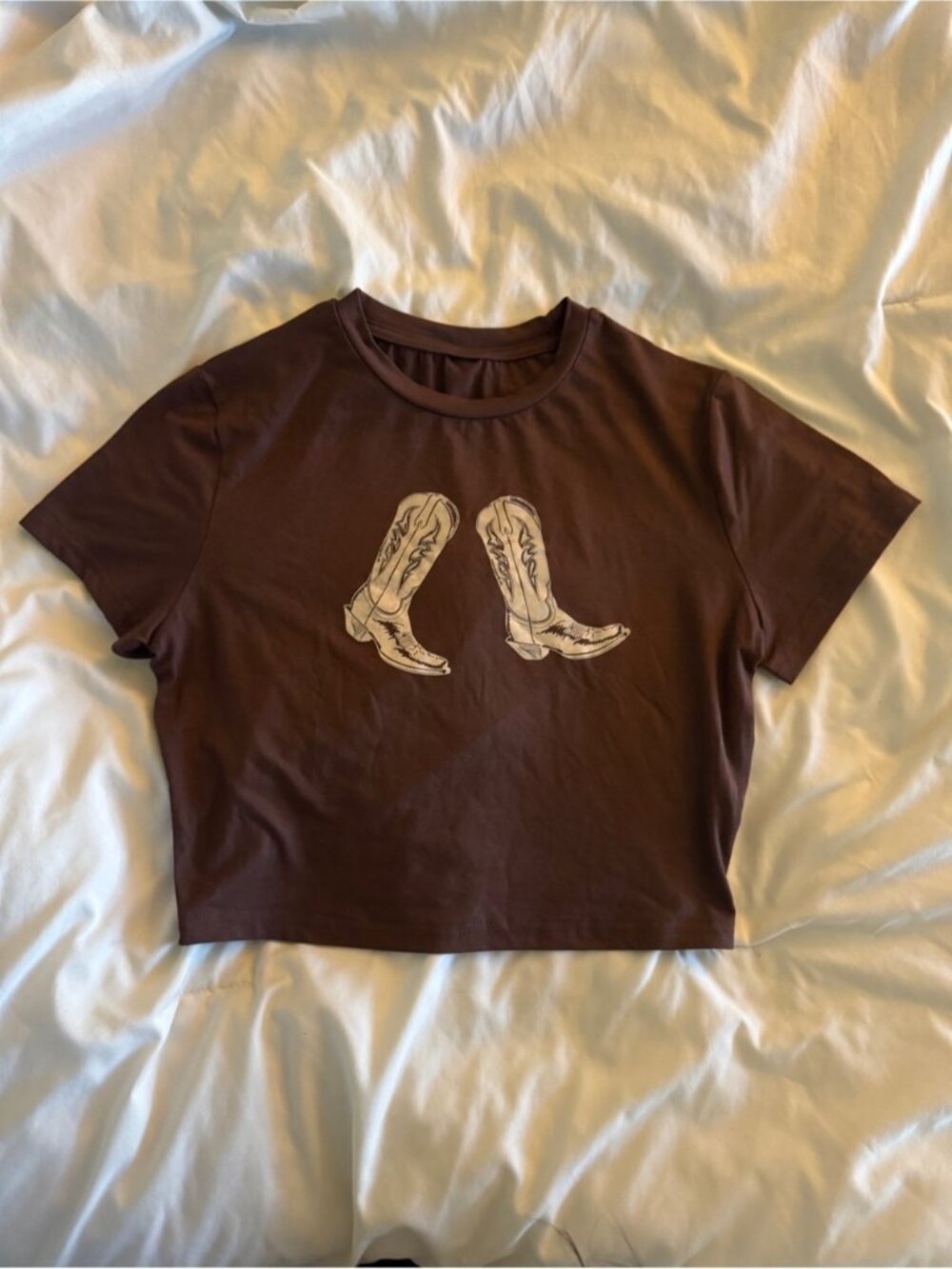 Brown Women's Cowboy Boot Graphic Crop Top